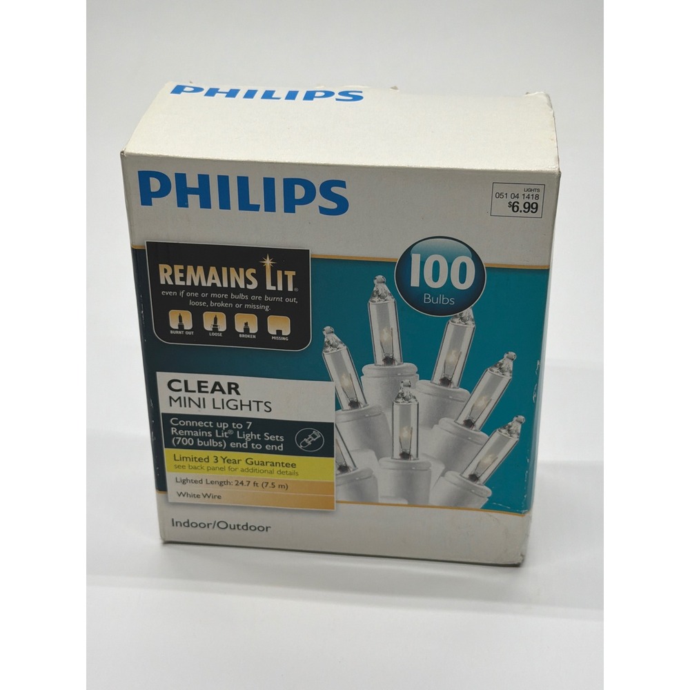 Philips Remains Lit 100 Clear Mini Lights White Wire Indoor Outdoor 24.7ft